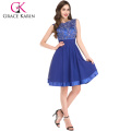 Grace Karin Ladies Sans manches Backless Longueur au genou Chiffon Blue Cheap Homecoming Robes Under 50 CL6132